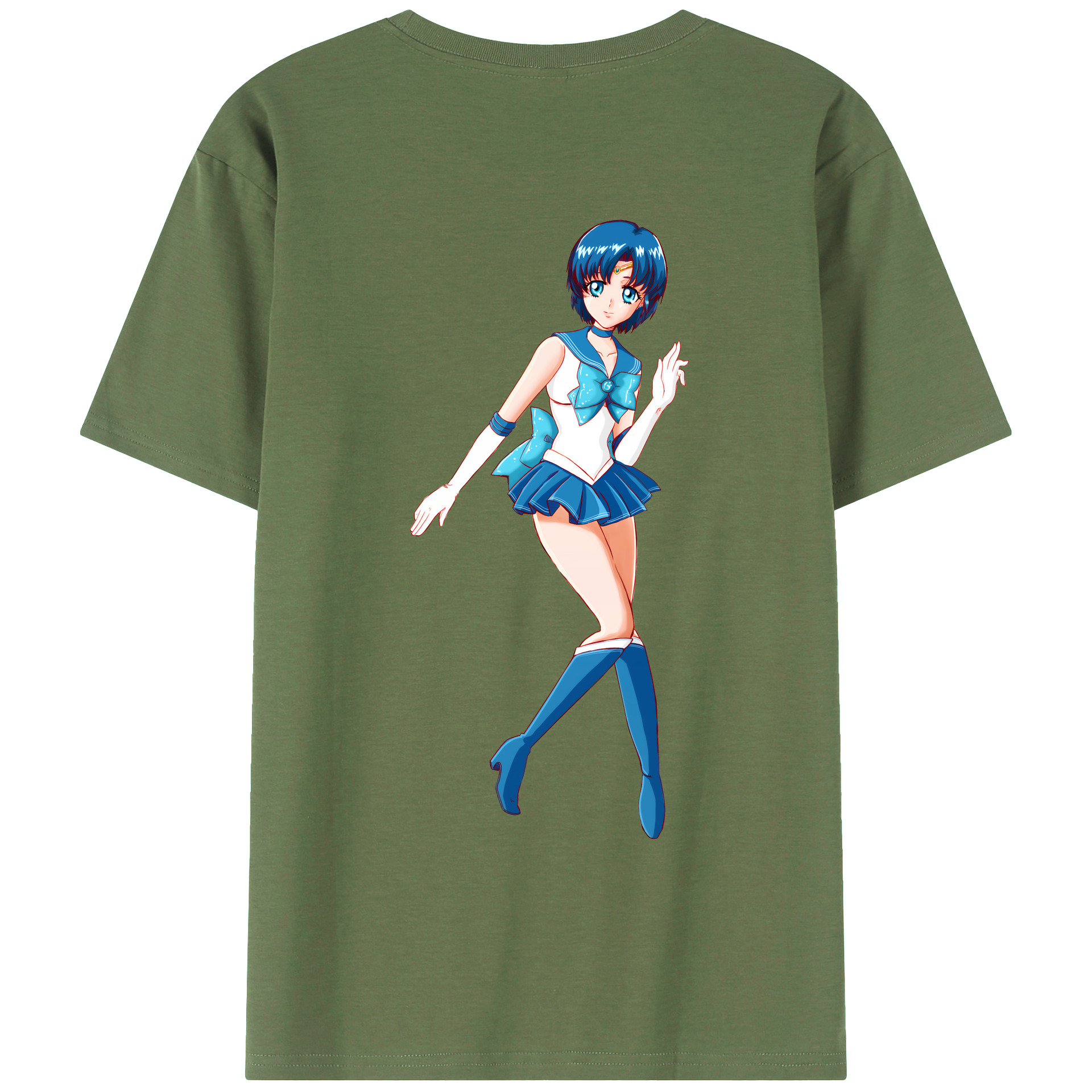 （画像用） 美少女戦士セーラームーン 水野 亜美 みずの あみ Sailor Moon Mizuno Ami 綿100％ メンズ半袖Tシャツ（バックプリント） 通気性
